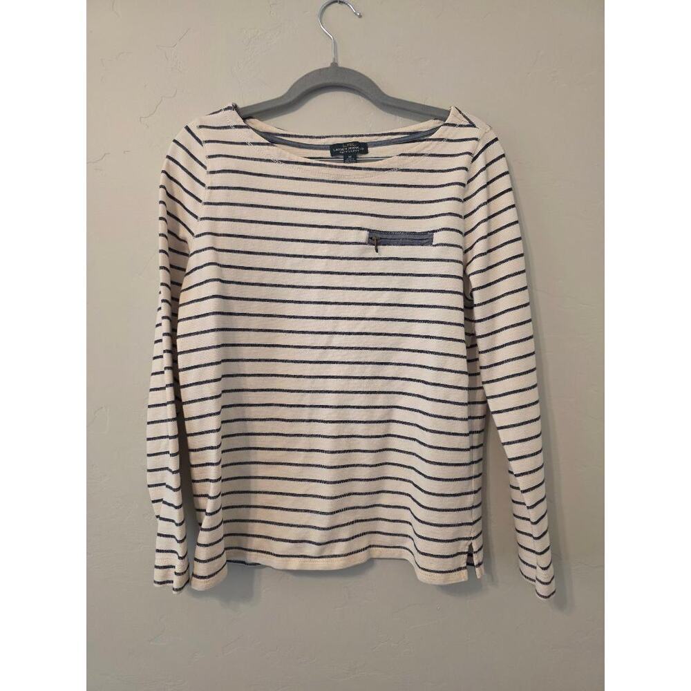 LRL Ralph Lauren Striped Breton Top Navy Cream M